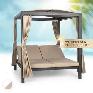 Blumfeldt Doppelliege Outdoor für 2 Personen mit Dach, XL Doppel-Sonnenliege, Doppel Garten Liege Bett für Erwachsene & Kinder, Gartenbett mit Ve...
