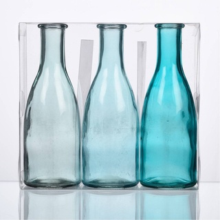 3er Pack Flaschenvasen Bottle H. 18,5cm D. 6,5cm blau türkis Glas Sandra Rich