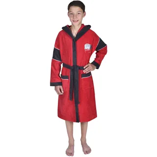 Wörner Kinderbademantel WÖRNER "Headphones" Gr. 128, rot, L:80cm, Baumwoll-Webfrottier, Hausmäntel, mit Stickerei, mit Taschen, maschinenwaschbar, trocknergeeignet