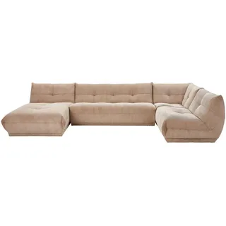 Livetastic Wohnlandschaft Giselle, Taupe, Textil, 6-Sitzer, U-Form, einzeln stellbar, 390x210 cm, Made in EU, Rücken echt, individuell planbar, Wohnzimmer, Sofas & Couches, Wohnlandschaften, Wohnlandschaft U-Form