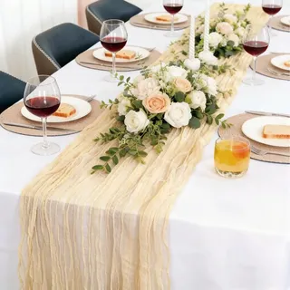 NZNSML Tischläufer Boho Style Gaze 90 x 300 cm Käsetuch Cremefarben | Seihtuch Käsetuch Tischläufer für Party Dekoration Hochzeit Geburtstag Tischdekoration Valentinstag Weihnachten