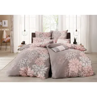 OTTO home Susan Blumen Baumwolle Rosa/Grau 155 x 220 cm + 40 x 80 cm