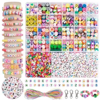 luxuskollektion RUBY 1800pcs Perlen zum Auffädeln Kinder, DIY Perlen für Armbänder mit deutschen Buchstaben, Selber Machen Basteln Perlen Set Halsketten Kunst Hand