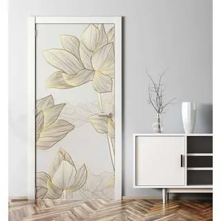MyMaxxi Dekorationsfolie Türtapete Türposter Türfolie selbstklebend Abstrakt Blumen gold weiß, (gezeichnet Blumen gold weiss, 1St.}, Klebefolie Tür aufgerollt), Selbstklebend