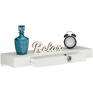 Relaxdays Wandregal mit Schublade, hängend, Design, 25cm tief, Wohnzimmer, Wandschublade, Wandboard, weiß