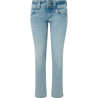 Slim-fit-Jeans PEPE JEANS "LW double Button" Gr. 29, Länge 32, blau (bl. powerfle) Damen Jeans Röhrenjeans