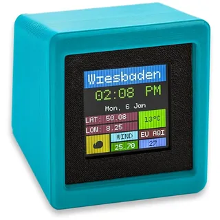 Smartnmagic Desk Digital Clock – Vintage Style, 9 Display Themes, Weather & Air Quality Monitor, Photo Frame (Blue)