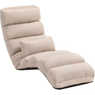 HOMCOM Bodensofa Schlafsessel 1 Platz Schlafsofa umwandelbar Liege mit verstellbarer Rückenlehne und Kopfstütze in 5 Positionen für Wohnzimmer Schlafzimmer und Büro Traglast 120 kg 58x119x78cm beige   Aosom