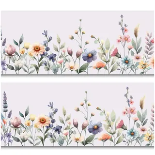 Bordüre 15cm x 200cm für Kinderzimmer Babyzimmer Dekor Aufkleber Wandbordüre selbstklebend Wandtattoo für Kinder Mädchen Junge Y033 (Blumenwiese)