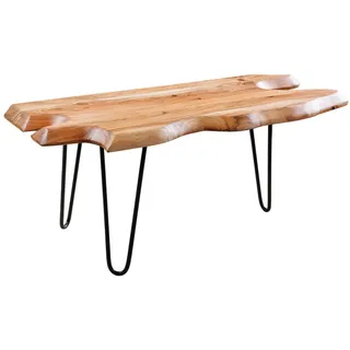Couchtisch Baumscheibe Akazie Metall 1 m lang Handarbeit Hairpin Legs Sofatisch