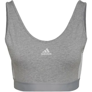 Adidas Damen Essentials 3-Stripes Crop Top with Removable Pads, Medium Grey Heather/White, L