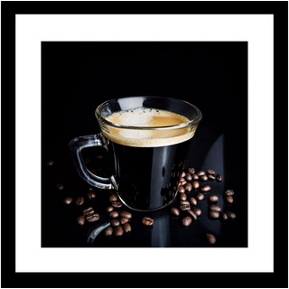 Levandeo® Glasbild, Glasbild 30x30cm Wandbild Kaffee Tasse Schwarz Weiß Wanddeko Glas