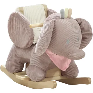 Schaukeltier, Elefant-schaukel, Interaktive Tiergeräusche, Holzrahmen, Für Kinder 1,5-3 Jahre, 65 X 32 X 49 Cm, Braun