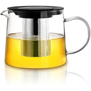 1.5L Glaskanne mit Sieb, Teekanne Glas Teekanne Mit Siebeinsatz, Hitzebeständige Glasteekanne, Glas Teapot, Ideal für Lose Blätter und Kräutertee und Saft, 21,5 x 15 x 13,5 cm