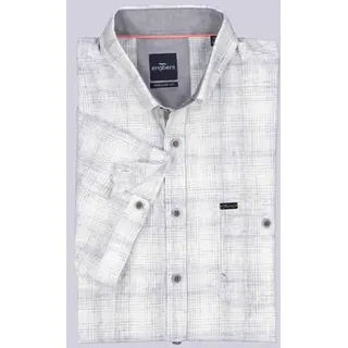 engbers Herren Kurzarm-Hemd mit Leinenanteil Grau regular kariert Button Under - M