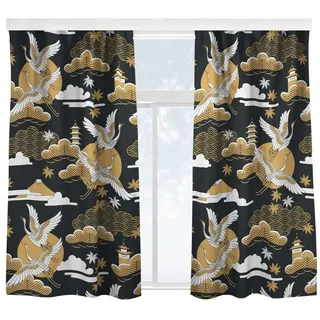 Bilderdepot24 Vorhang Gardine Orientalisch Tiere Asiatisches Muster Kranichen Herbst (2 St), Multifunktionsband, blickdicht, Samt, Schiebegardinen Küche Schlafzimmer Wohnzimmer Schiebevorhang beige|braun 130 cm x 300 cm