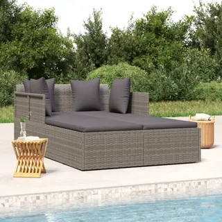 Festnight Poly Rattan Sonnenliege XXL 2 Personen Liege Outdoor Doppelliege mit Polster Kissen in Dunkelgrau Daybed Gartenliege Bett Garten Bett Outdoor Liege 2 Personen, Grau