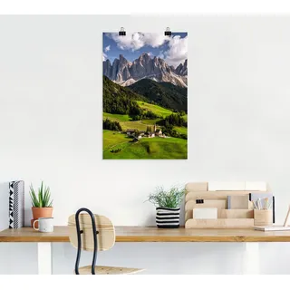 Poster ARTLAND "Sommer in Südtirol den Dolomiten" Bilder Gr. B/H: 80 cm x 120 cm, Berge & Alpenbilder Hochformat, 1 St., grün Poster als Alubild, Leinwandbild, Wandaufkleber oder in versch. Größen