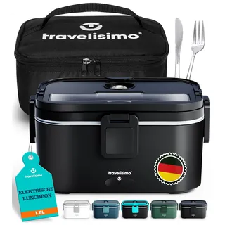 TRAVELISIMO XXL Elektrische Lunchbox Extra groß 1,8L Electric Lunch Box 100W, Beheizbare Lunchbox 3 in-1 Lunch Box Warmer 12V/24V/220V für Arbeit Auto Lkw Lunchbox Elektrisch & Aselbsterhitzende Dosen