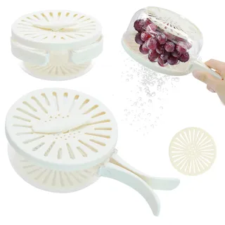 Salatschleuder Klein mit Sieb & Deckel – 2-in-1 Salatschüssel und Abtropfkorb mit Faltbarem Griff, Manuelle Obst-Gemüse-Schleuder für Blattsalat Früchte, Spritzschutz, Leicht zu Reinigen (Weiß)
