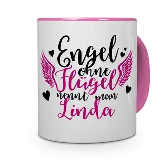 printplanet Tasse mit Namen Linda - Motiv Engel - Namenstasse, Kaffeebecher, Mug, Becher, Kaffeetasse - Farbe Rosa
