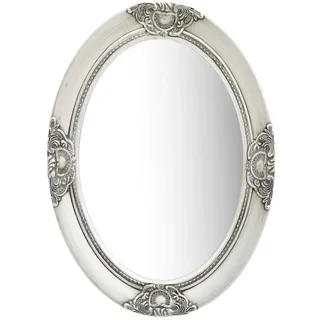 furnicato Wandspiegel Ovaler 50 x 70 cm in Silber mit Massivholzrahmen (1-St), Barock-Glasspiegel mit abgeschrägter Kante für das Ankleidezimmer silberfarben Oval | 50 cm