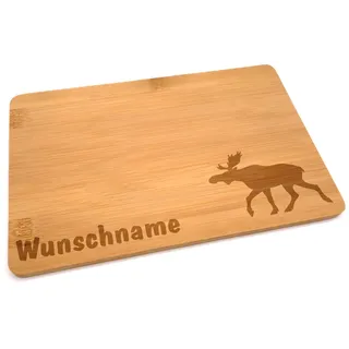Samunshi® Holzbrett mit Gravur Elch aus Bambus Brett Frühstücksbrettchen als Holz Schneidebretter Holzbrett Küche Vesperbrett