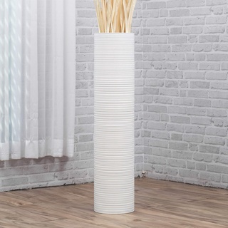 Leewadee Große Bodenvase für Dekozweige hohe Standvase Design Holzvase, Holz, 90 cm, weiß