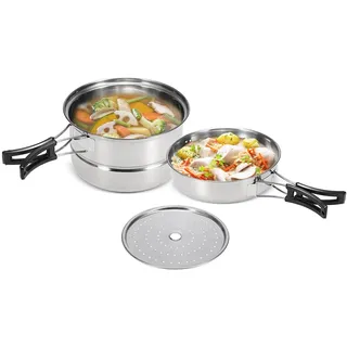 3 Stš1cke Camping Kochgeschirr Set Edelstahl Topf Pfanne Dampf Rack Outdoor Home Kš1che Kochen Set