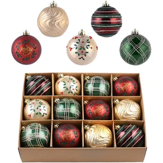 Valery Madelyn Weihnachtskugeln,12stück 8cm Christbaumkugeln Weihnachtskugel mit Geschenkpaket, Weihnachtsbaumschmuck Christbaumschmuck mit Aufhänger,deko Weihnachten,Thema Rot Grün Gold