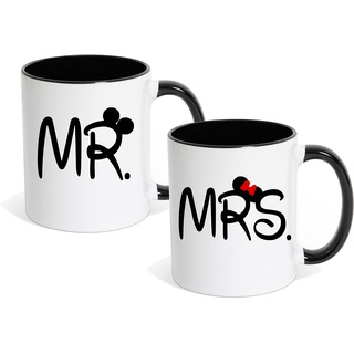 Couples Shop Tasse Mr. & Mrs. Partner Set Weiß-Schwarze Kaffeetassen Geschenk, Keramik Mit Pärchen Motiv
