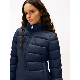 Tommy Hilfiger TOMMY JEANS "TJW ESSENTIAL HOODED DOWN COAT", Damen, Gr. M (40), blau (schwarz night navy), Web, Obermaterial: 100% Nylon. Futter: 100% Polyester. Füllung: 100% Daunen, unifarben, regular fit wadenlang, elastischer Bund, Mäntel Steppmantel, Kunstfaser