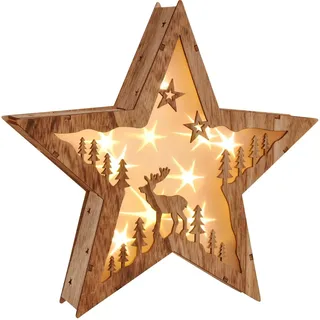 LED Weihnachtsdeko Holz Weihnachten Deko Beleuchtet Holzstern Warmweiß Hologramm