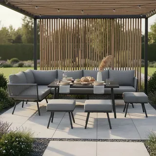 Dining-Loungeset Camilla Grau Outdoorstoff/Metall/Glas