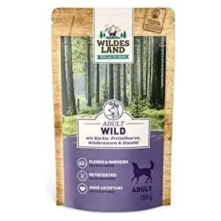 Wildes Land - Nassfutter für Hunde - Nr. 7 Wild - 6 x 800 g - mit Kürbis, Preiselbeeren, Wildkräutern & Distelöl - Glutenfrei - Extra viel Fleisch - Beste Akzeptanz und Verträglichkeit