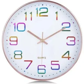3d-wanduhr Mit Mehrfarbigen Zahlen, Geräuschlose, Moderne Wanduhr In Roségold, Gut Lesbares Quarzwerk, Kein Ticken, Dekorativ Für Wohnzimmer, Schlafzimmer, Büro, 30 Cm