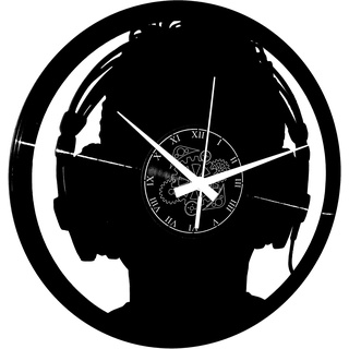 Instant Karma Clocks Wanduhr aus Vinyl Schallplattenuhr mit Kopfhörer Deejay Musik Motiv Musikliebhaber Rock n Roll Geschenk