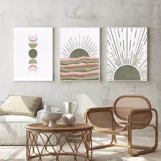 Ueiwffzo 3er Poster Set Wanddeko Schlafzimmer, Boho Deko, Exquisites Stilvolles Wandbilder Set ohne Rahmen, Anspruchsvolle Wandbild Leinwandbilder für Wohnzimmer Schlafzimmer Flur (50 x 70 cm)
