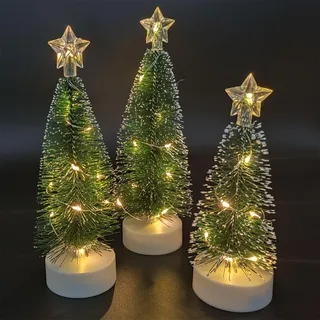 Weihnachtsbaum mit Lichtern Tabletop Mini Künstlicher Weihnachtsbaum mit LED, Künstliche Weihnachtsbäume Tannenbaum Weihnachtsbaum Tischdeko Dekoration Geschenke für Weihnachten (3PCS/Warm/16,2 cm)
