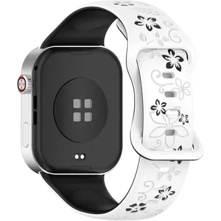 MELEJIA Silikon Armband mit Floral Gravierte Kompatibel mit Xiaomi Smart Band 10 Pro/Band 9 Pro/8 Pro, für Xiaomi Redmi Watch 6/Watch 5/Redmi Watch 4 Zweifarbige Silikon Ersatzarmband-Weiß + Schwarz
