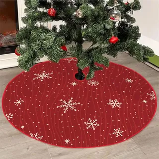 Mateju Weihnachtsbaum Rock Weihnachtsbaumdecke Groß Tannenbaum Unterlage Rund Christbaumdecke Christbaumständer Teppich Baumdecke für Weihnachtsdeko Neujahr Party (Schneeflocken,90cm)