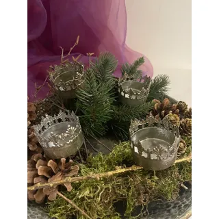 4 Kerzenhalter Adventskranz Metall antik Silber Weihnachten Advent Kerzen