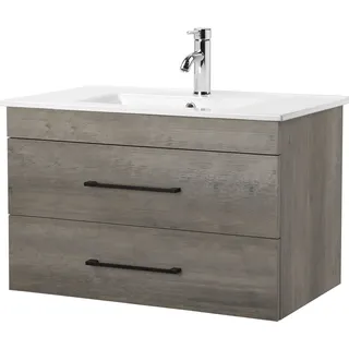 WELLTIME Waschtisch »Florenz Badmöbel Badschrank mit Waschbecken«, Waschplatz mit 2 Auszügen und Softclose Breite 80cm