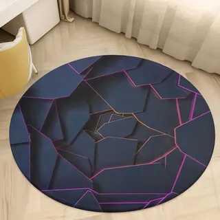PEIHUODAN Visuell Abstrakt 3D Geometrischer Runder Teppich 130 cm, Gaming-Teppich für Jungen-Teenagerzimmer, Flanell-Anti-Rutsch Gamer Gaming Stuhl, Runde Teppiche Weiche Kinderzimmermatte, Multi 3