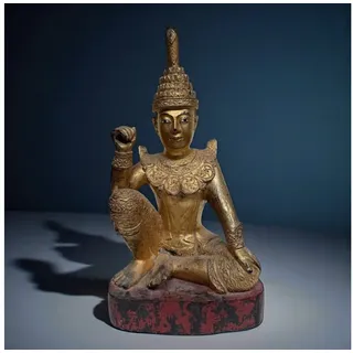 Asien LifeStyle Buddhafigur Alte Nat Skulptur aus Birma mit Teilvergoldung - 58 cm groß
