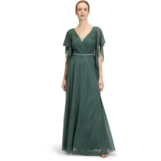 Vera Mont "Vera Mont Abendkleid im Glitzer-Look", Damen, Gr. 38, Normalgrößen, grün (dunkelgrün, grau), Netz, Obermaterial: 100% Polyester. Besatz: 100% Polyester. Futter: 100% Polyester., elegant, tailliert lang, V-Ausschnitt, Kurzarm, Kleider, Falten