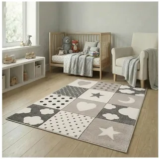 Jimri Kinderteppich Happy Friends Teppich für Kinderzimmer, Kinderteppich Bär Hase Panda, Rechteckig grau Rechteckig | 120 cm x 170 cm