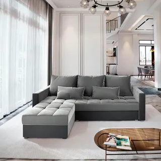 Masseno Ecksofa KOS PIK mit Schlaffunktion L-Form, Sofa mit Bettkasten, Wohnzimmersofa, Couch, Soffa, Bettsofa, Couchgarnitur- Hellgrau, PAROS 05 +... - Hellgrau