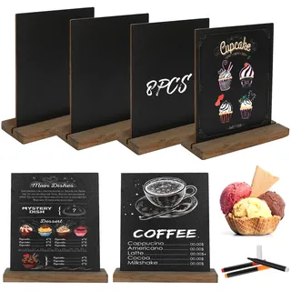 8 Stück Schiefertafel Zum Beschriften Kreidetafel Klein Mit Rustikalen Holzständern Buffet Schilder Preisschilder Aufsteller Getränkekarte für Bar Café Geburtstag Hochzeit,Enthält 3 Stifte (Stil 1)