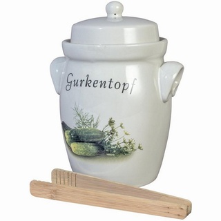 Steinzeug-Schmitt Vorratsdose Gurkentopf Keramik 5,0 l, creme mit Holzzange